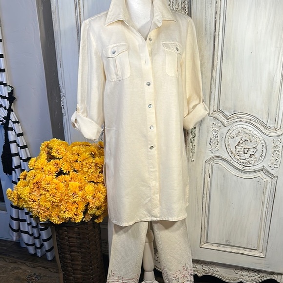 Hearts of Palm Creamy Butter Yellow Two Piece Button + Cropped Pants Set Linen - Picture 1 of 15